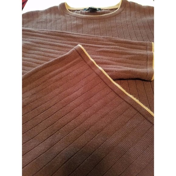 NWD Kenneth Cole 100% Cotton Brown Crew Neck Rib Knit Year-Round Sweater XL ANB - Picture 2 of 7
